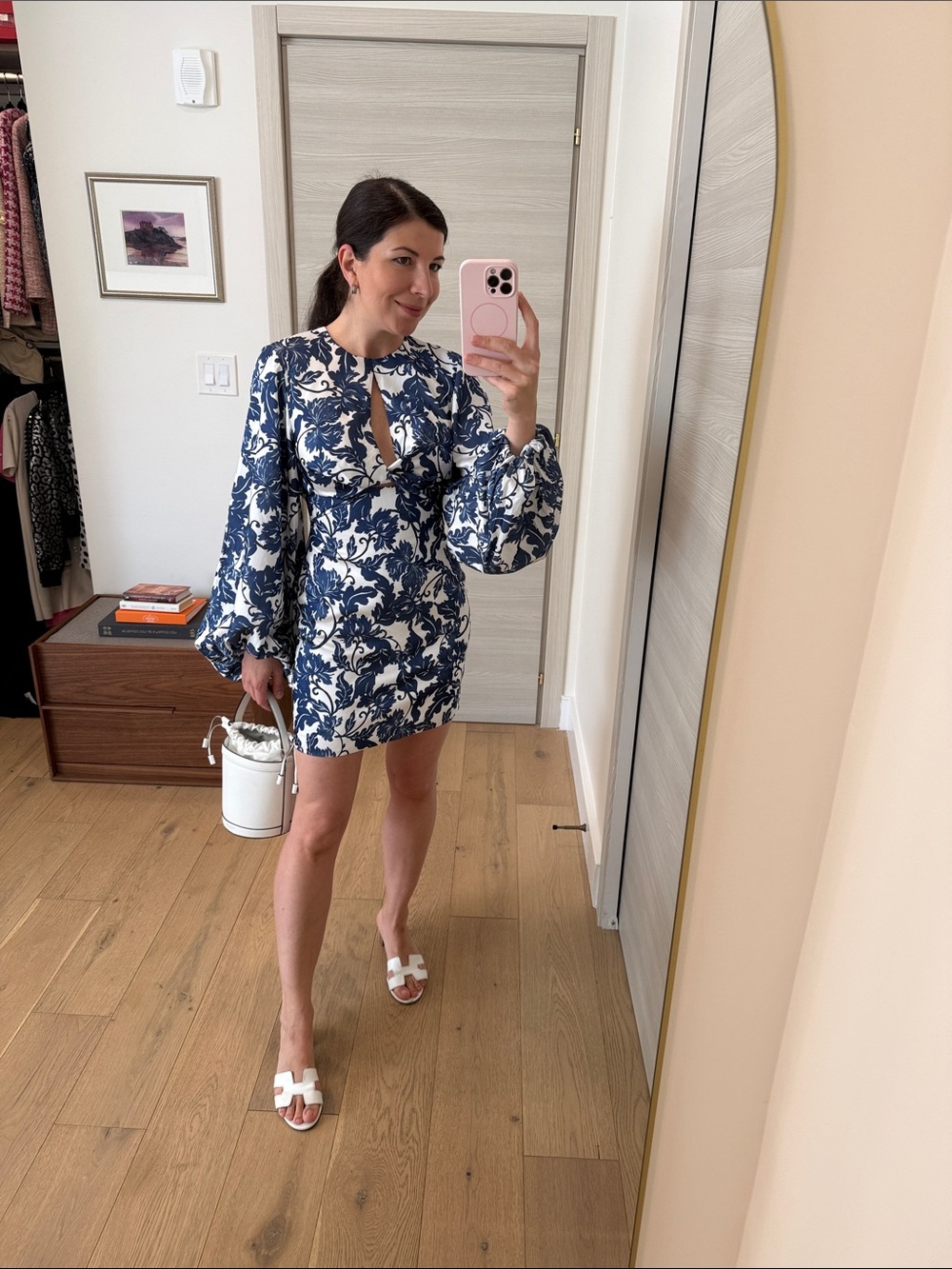 Significant Other Blue White Floral Open Back Mini Dress Size 2